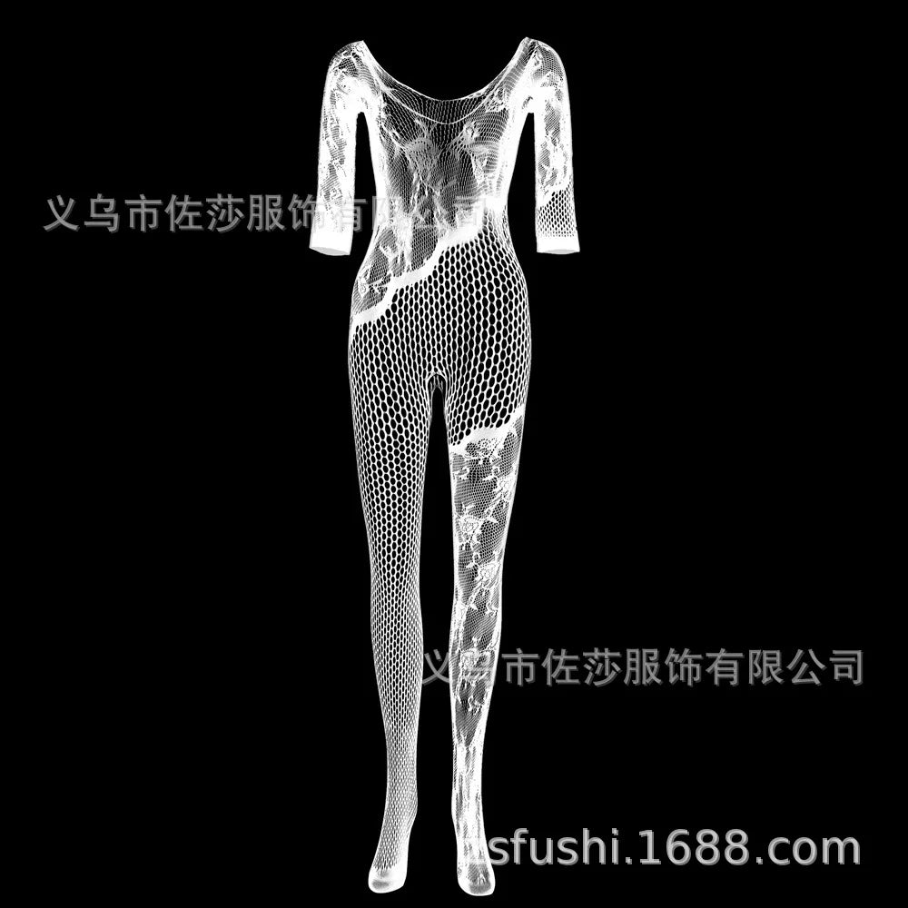 Black Dress Hollow Out Erotic Floral Lace Sexy Fat Women Plus Size Lingerie Fishnet Bodystocking WIth Handcuffs