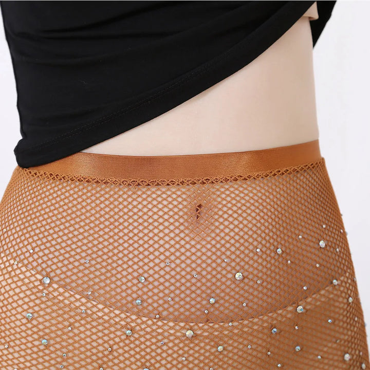 Professional Dance Fishnet Tights Rhinestone Sheer Pantyhose Stockings Nylon Seamless Latin Dance Shimmer Tights
