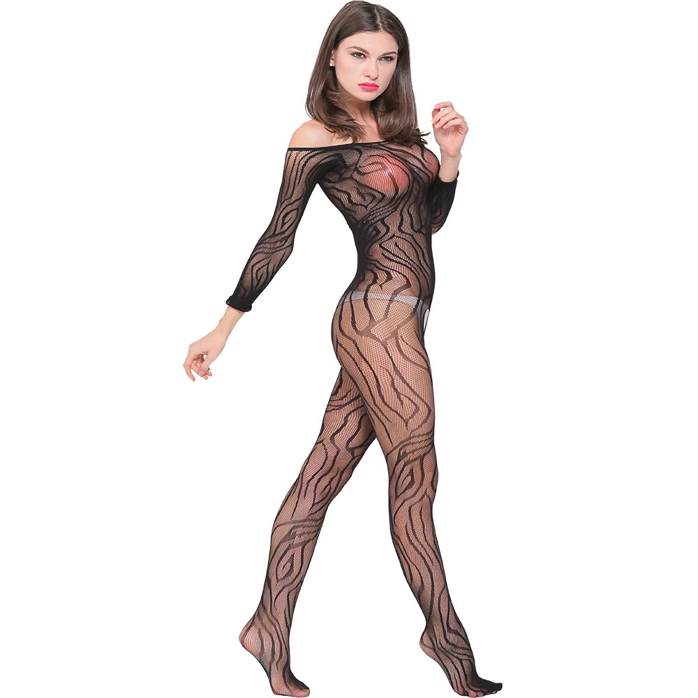 Ins Popular Worm Print Lingerie Femme Sexy Crotchless Bodysuit Underwear Women Sexy Erotic Body Stocking Lingerie W080