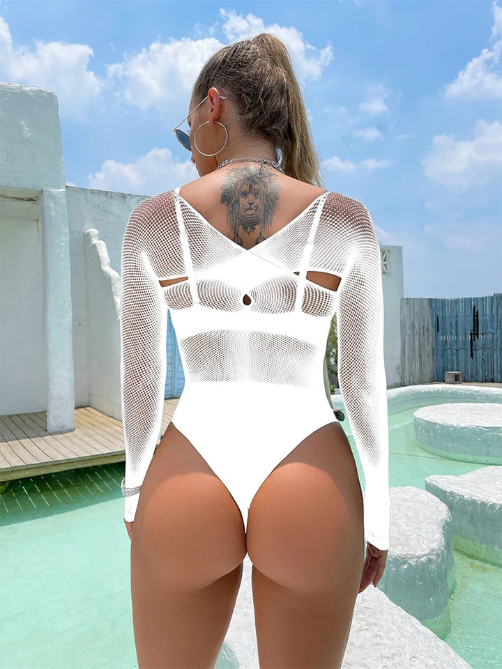 New Ins Sexy Lingerie Mesh Hollow Out Transparent Fishnet Bodystocking Dresses Women