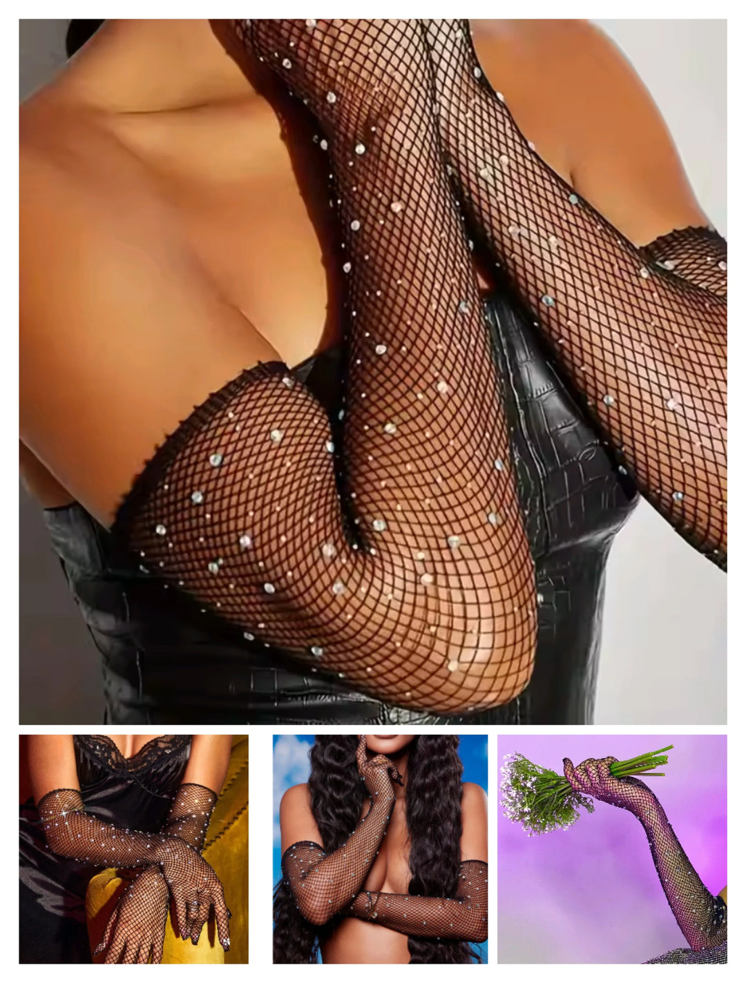 Rhinestone Lingerie Decor Long Gloves for Party Wear Hot Leopard Mature Girls Shiny Sparkle Diamond Costume Accessory