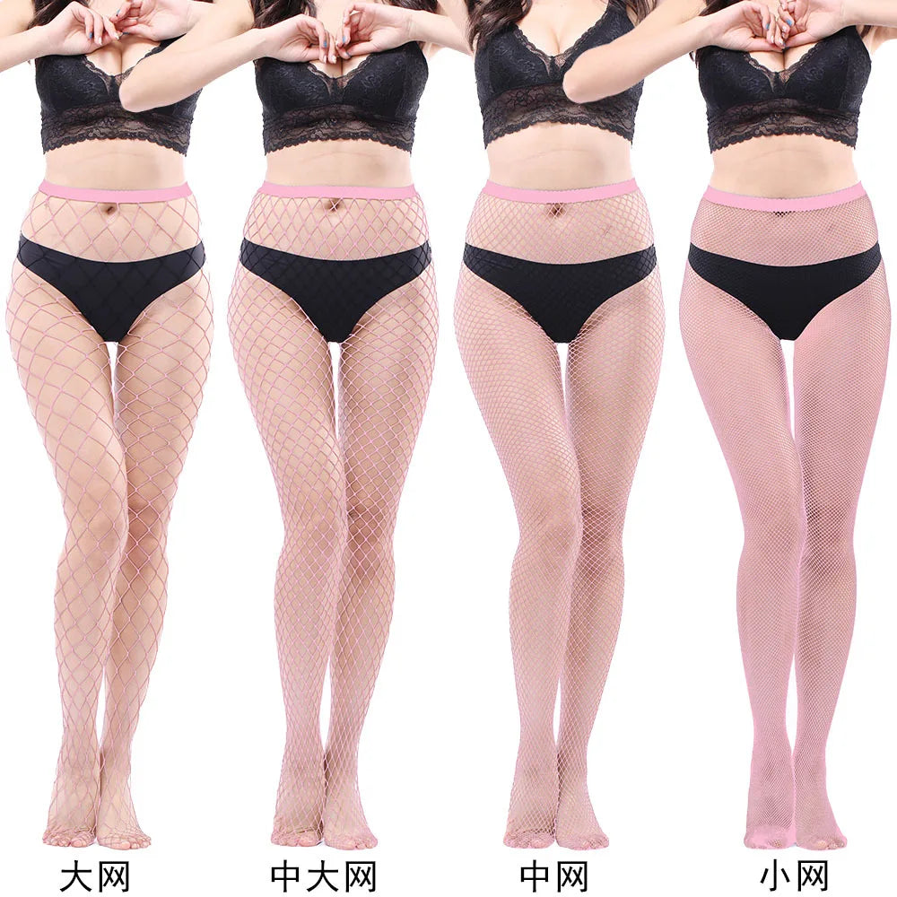 Women's Sexy Black Mesh Pantyhose Middle Mesh Fishnet Punk Dress Sexy Lingerie Nylon Hollow Out Pantyhose