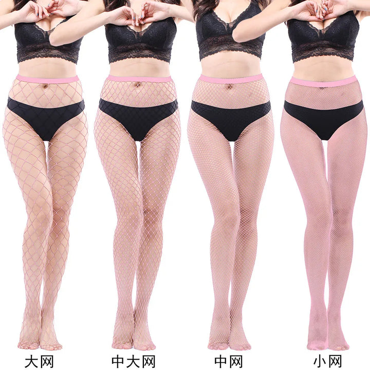 Women's Sexy Black Mesh Pantyhose Middle Mesh Fishnet Punk Dress Sexy Lingerie Nylon Hollow Out Pantyhose
