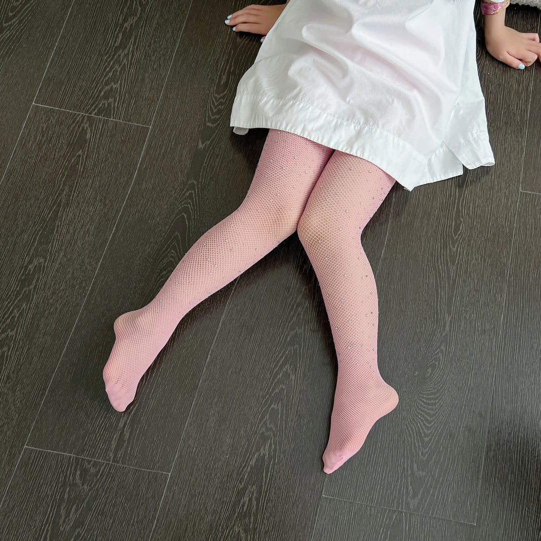 Small Weft Children's Rhinestone Fishnet Stockings White Diamond Shiny Litter Girls Pantyhose Tights Candy Color Socks