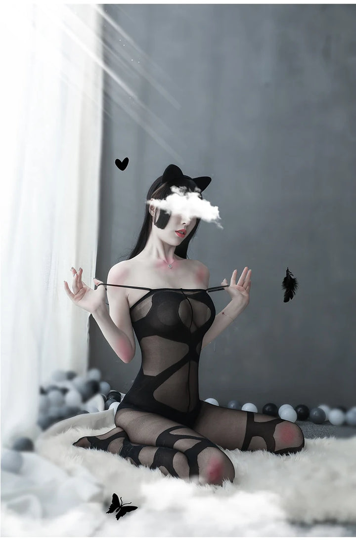 Gradient Color Underwear Woman Lingeries Sexy Crotchless Bodysuit Mesh Sheer Silk Bodystockings Lenceria Para Mujer