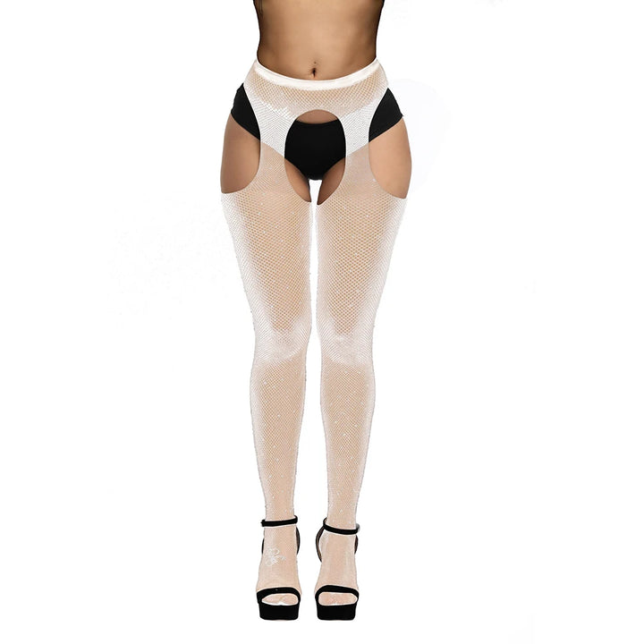 Crystal Rhinestone Bling Stockings Women Sexy Mesh Lingerie Underwear Open Crotch Sexy Erotic Tights Stockings 2023