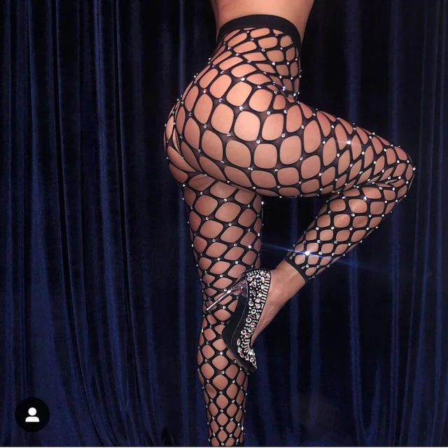 Party Female Slim Rhinestone Mesh Nylon Stockings Pantyhose  Mature Women Sequin Shiny Glitter Fishnet Tights Womens