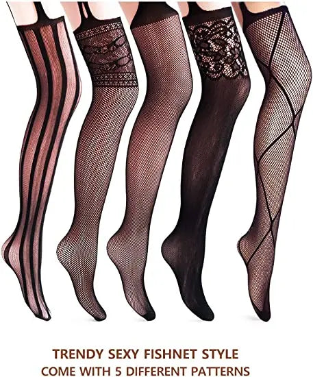 2023 Suspender Pantyhose Attached Stockings Fishnet Lace Thigh High Garter Belt Stockings Women's Exotic Lingerie Woman