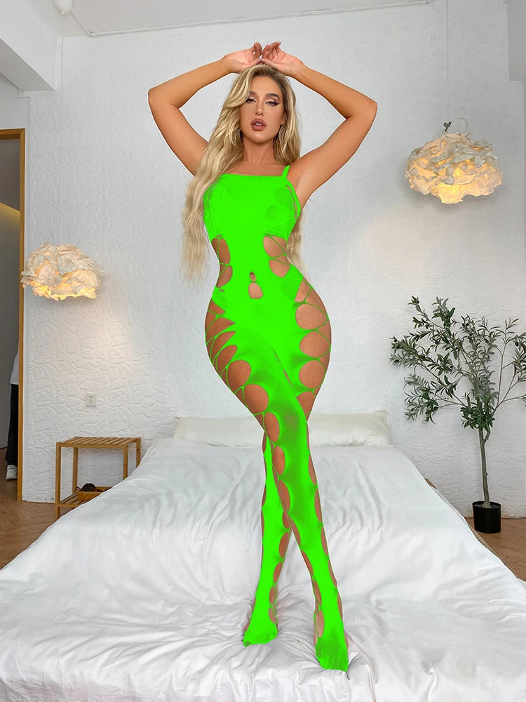 Women's Bodystocking Transparent Mesh Full Body Stocking Open Crotch Nighty Sexy Lingerie Exotic Dancer Outfits Fishnet