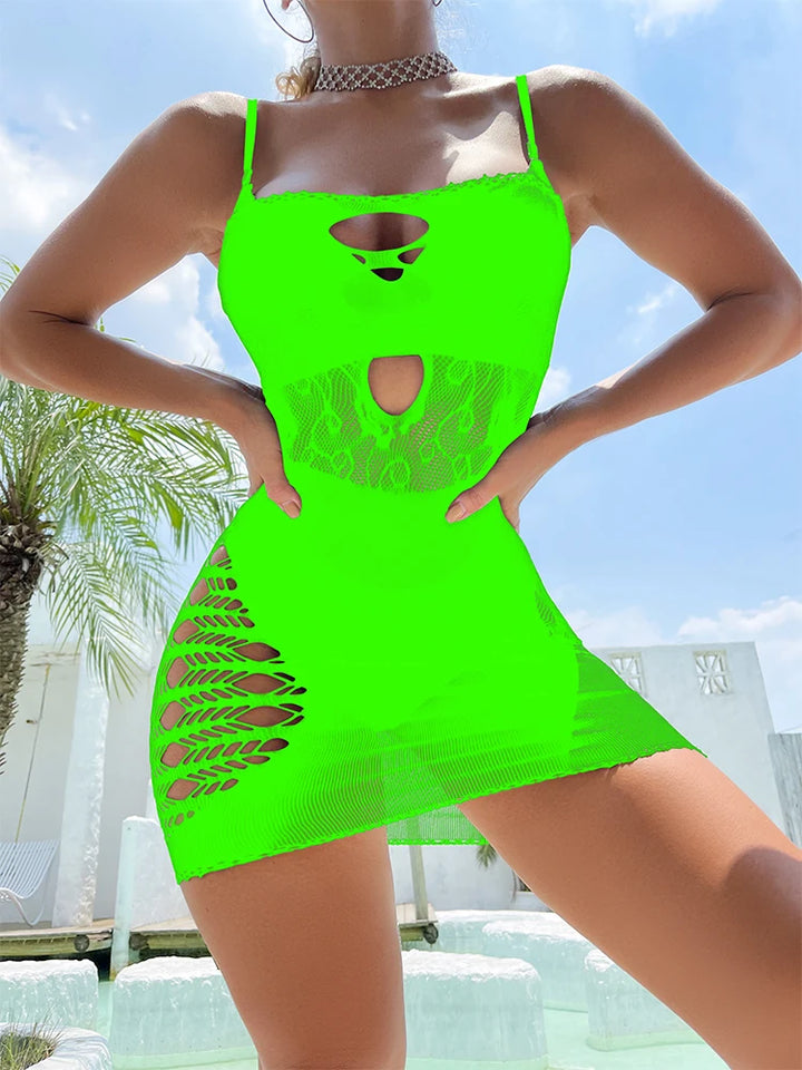Sexy Bodystocking Dress One Piece Fishnets Jumpsuit Plus Size Lingerie Transparent Cutout Lace Bodysuit for Women