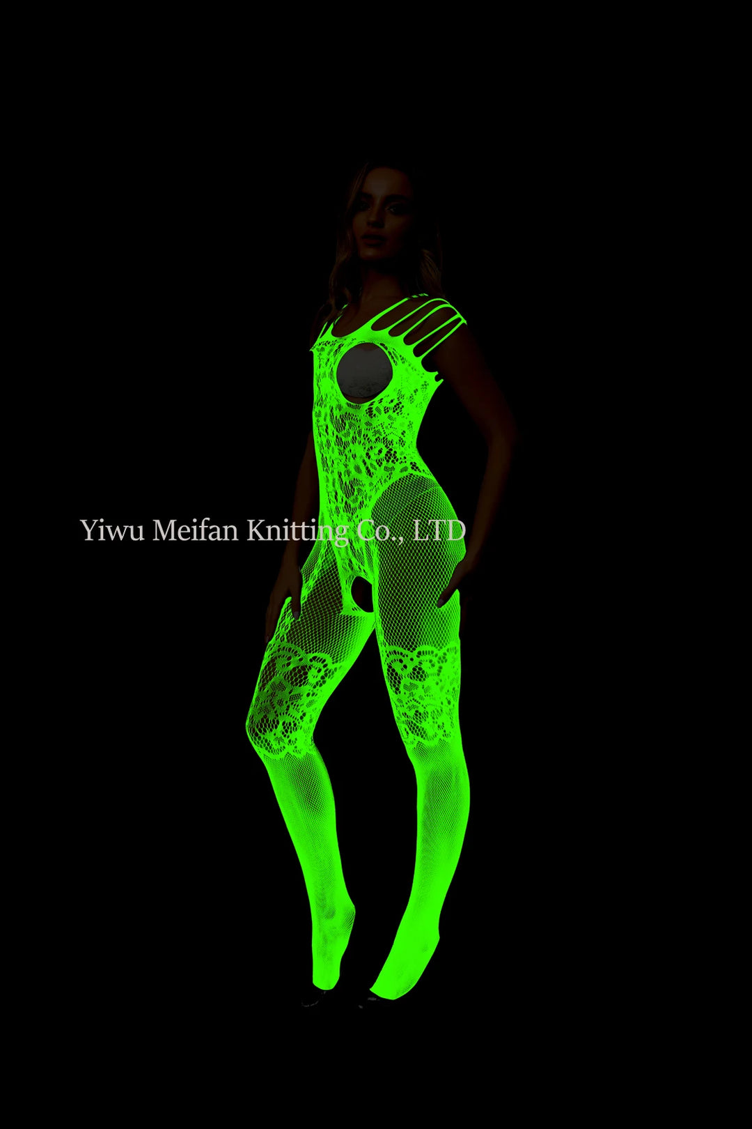 Sexy Nightwear Dress Glow in the Dark Fishnet Stockings Hollow Luminous Glowing High Waist White Fishnet Glowing Party