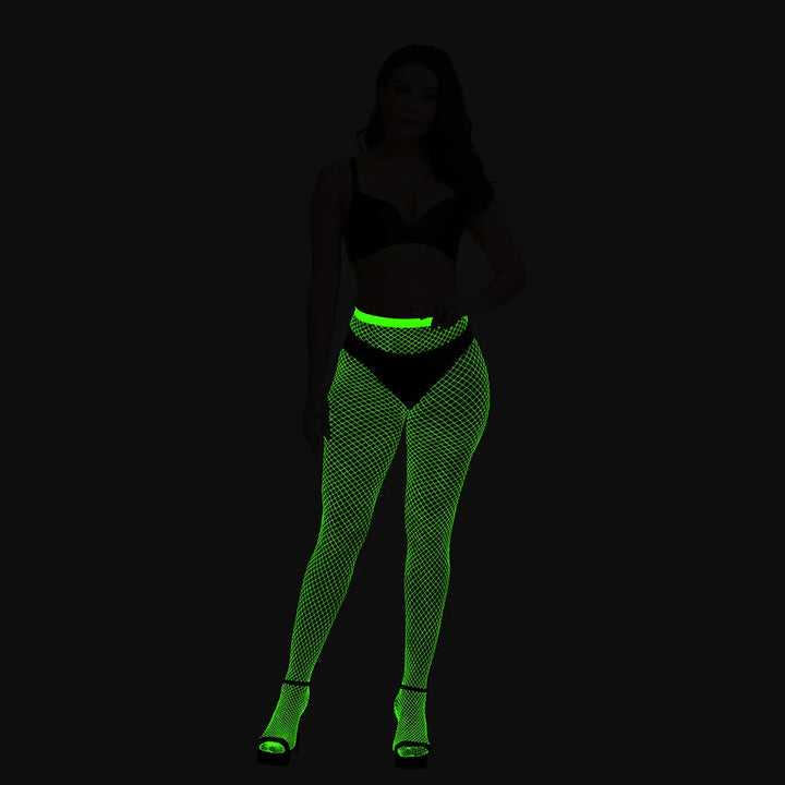 Sexy Stockings Glow in the Dark Women High Quality Fishnet Skinny Luminous Tight Pantyhose Hollow Out High Thigh Dancewear
