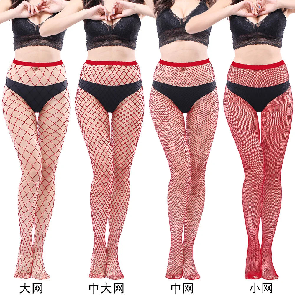 Women's Sexy Black Mesh Pantyhose Middle Mesh Fishnet Punk Dress Sexy Lingerie Nylon Hollow Out Pantyhose