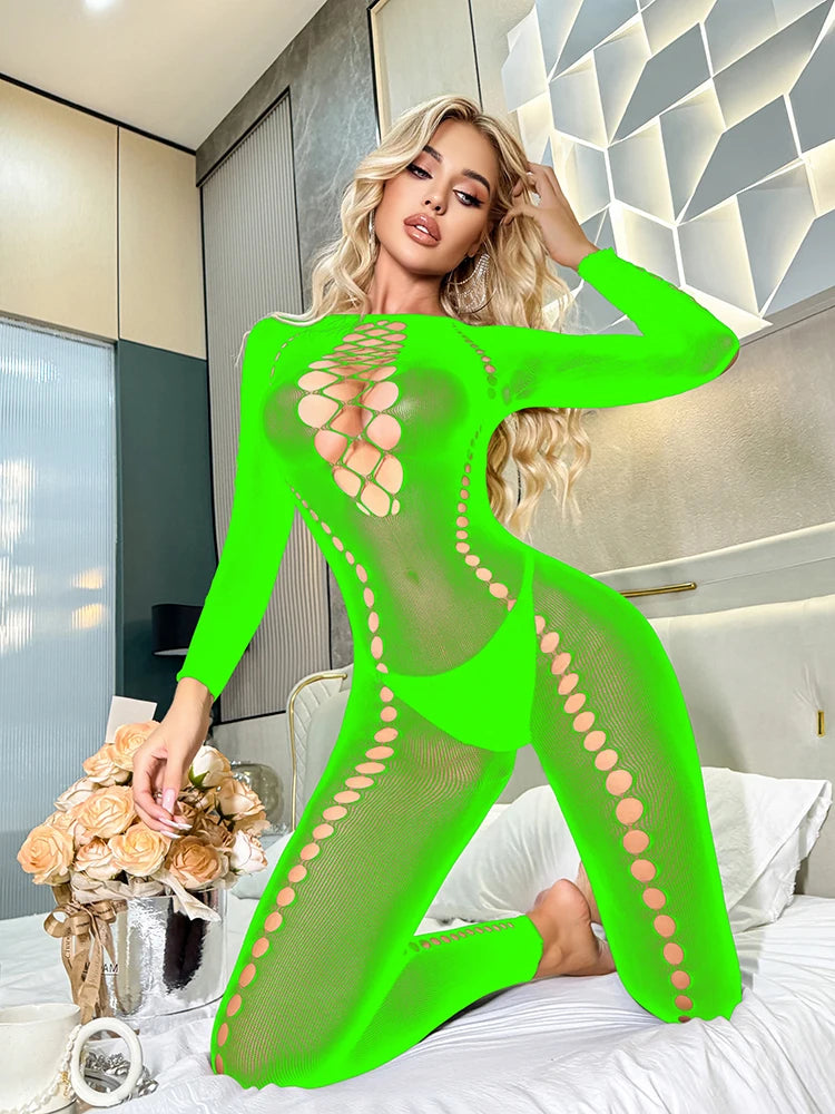 2025 Full Body Stockings Sexy Fishnets Bodysuit Transparent Nighty Cutout Mesh Sheer Pantyhose Tights Women Bodystocking
