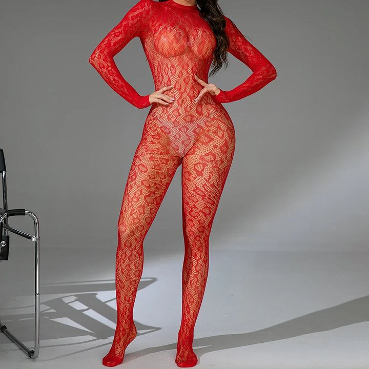 Women's Sexy Leopard Print Mesh Bodystocking Thin Transparent One Piece Fishnet Stocking New Bodysuit Nightwear Lingerie G135