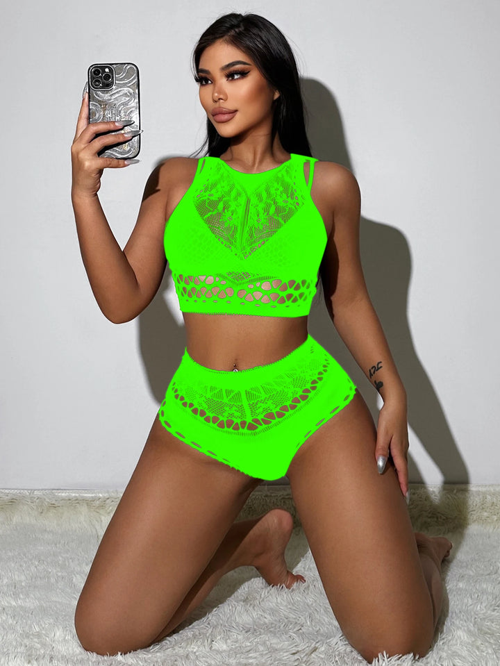 2024Vintage Sexy Baby Dolls Teddy Dress Women Sexy Mesh Erotic Lingerie 2pc Set Nightclub Sexy Floral Opaque Bodysuit