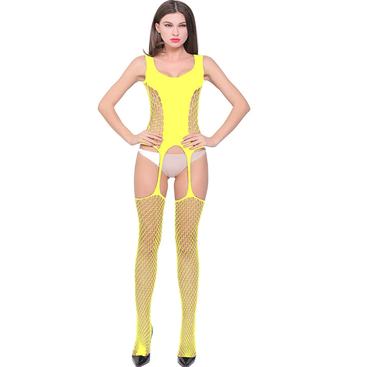 Women Sexy Garters Belt Bodysuit Lingerie Femme Sexy Crotchless Body Stocking Mature Sheer Lingerie Stockings Tights