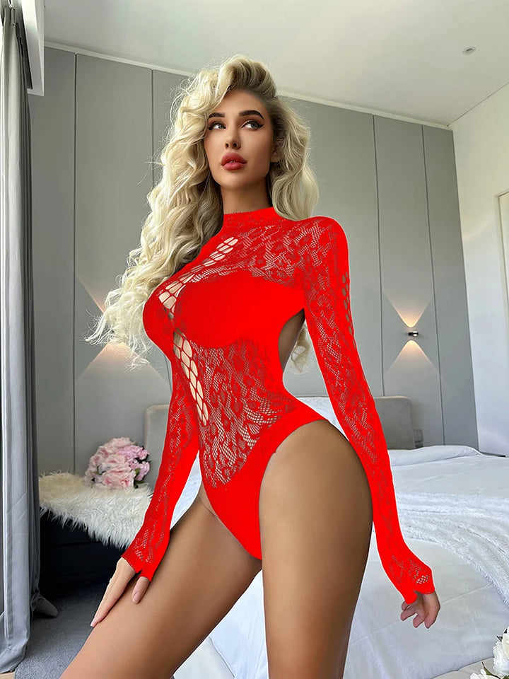 Hot Leopard Mesh Bodysuit for Women's Clothing Full Body Stocking Lingerie Femme Sexy Crotchless Bodystocking Lenceria