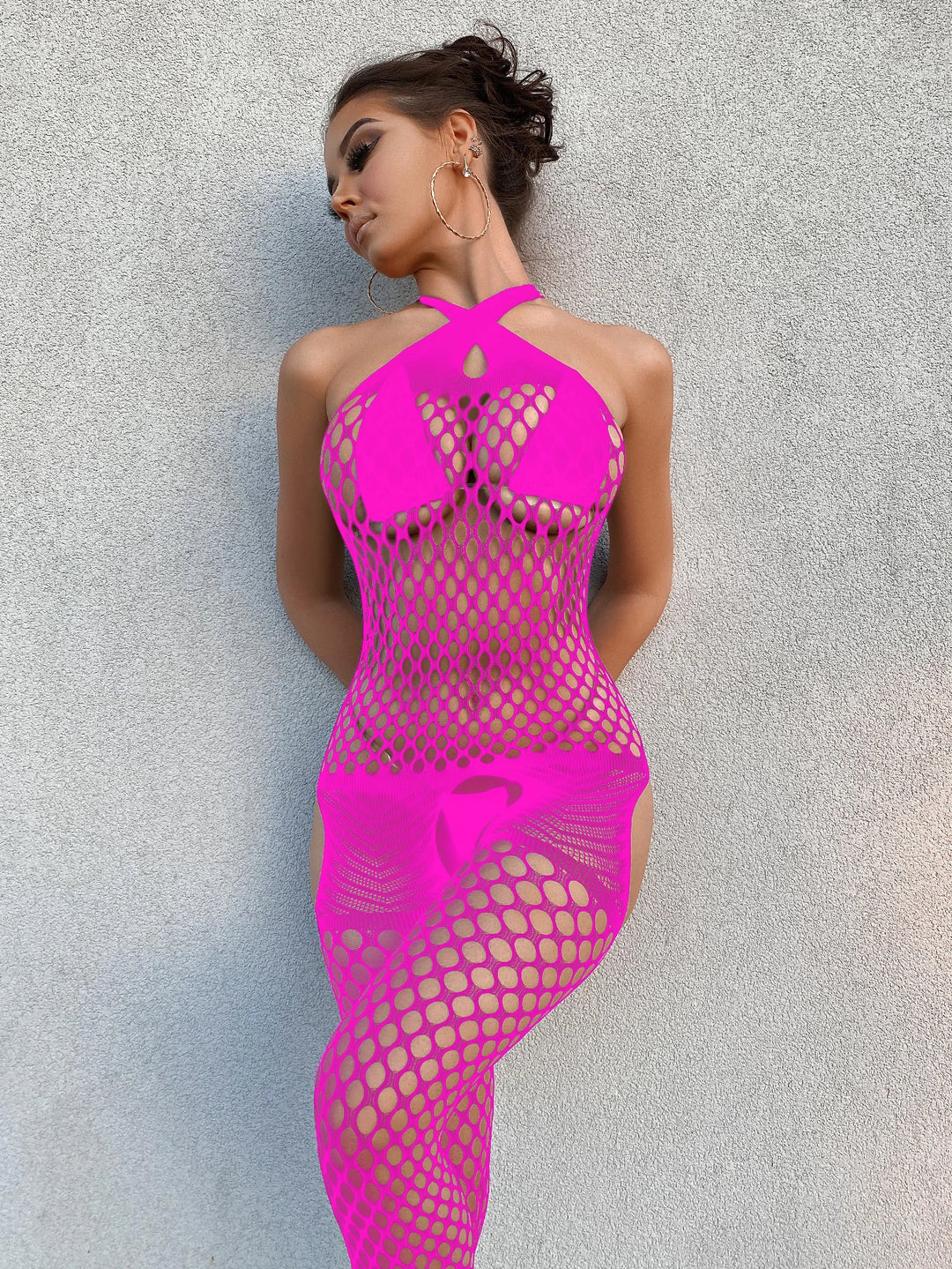 Women Fishnet Bodystocking  Chest Hanging Empty Sexy One-piece Set Erotic Crotchless Lingerie Nightwear Lace Bodysuit
