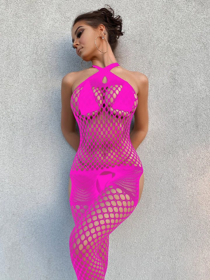 Women Fishnet Bodystocking  Chest Hanging Empty Sexy One-piece Set Erotic Crotchless Lingerie Nightwear Lace Bodysuit
