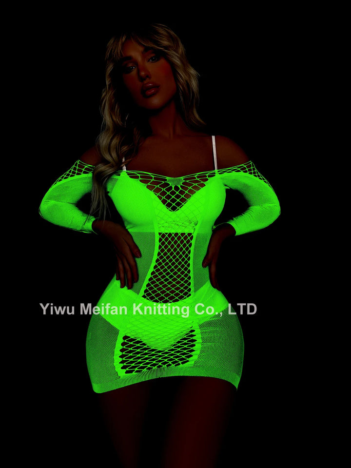 Glow in the Dark Fishnet Stockings Lingerie Body Stocking Luminous Glowing Fishnet Underwear Bodystockings for Women