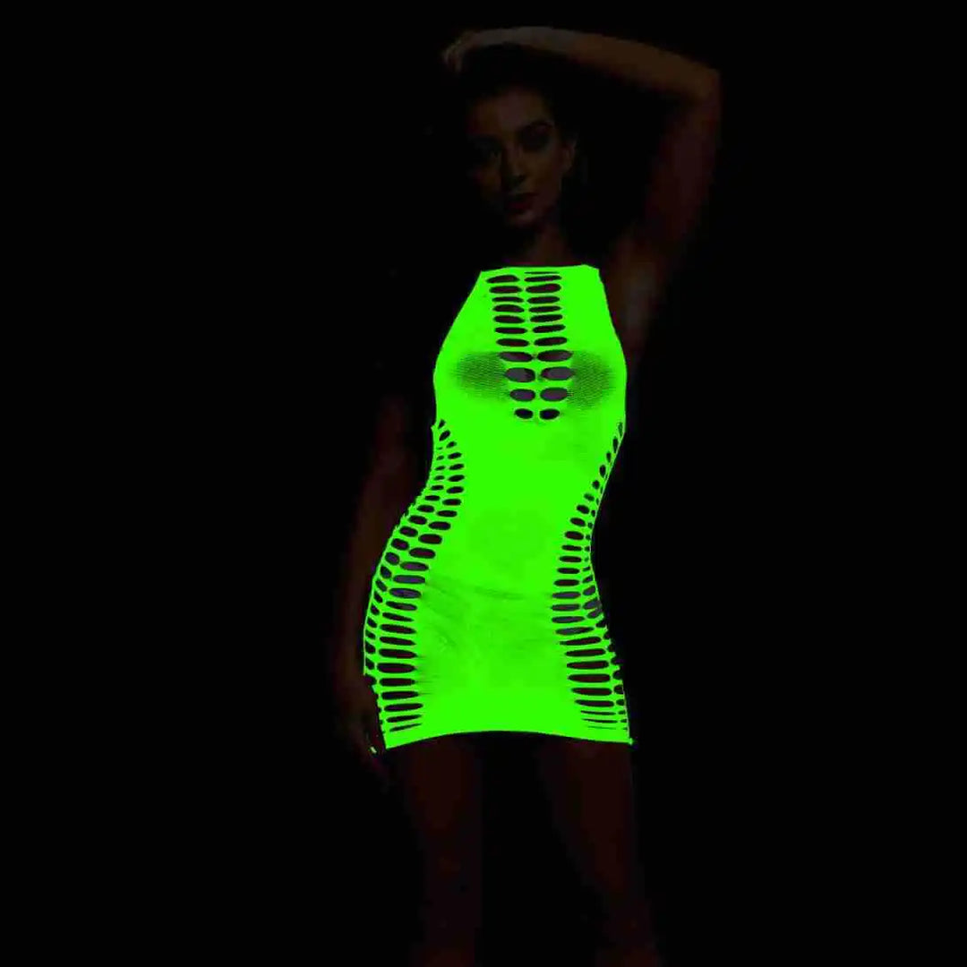 Halloween Glow in the Dark Fishnet Stockings Dress  Luminous Sexy Fishnet Pantyhose for Women's Sexy Erotic Lingerie