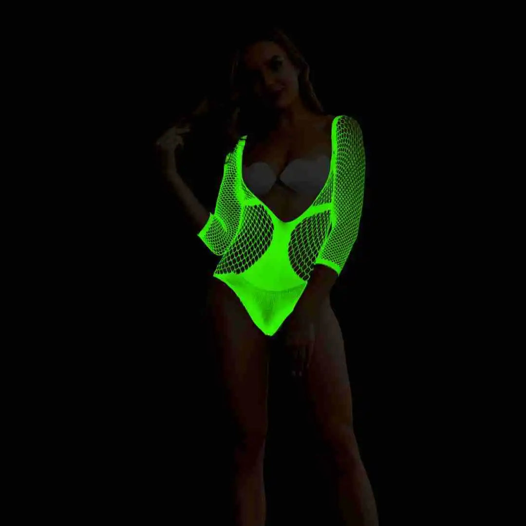 Halloween Glow in the Dark Fishnet Stockings Dress  Luminous Sexy Fishnet Pantyhose for Women's Sexy Erotic Lingerie