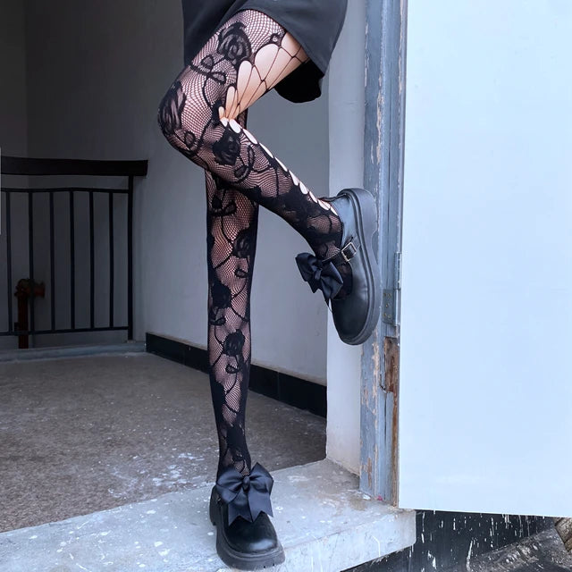 High Waist Patterned Fishnet Tights Lingerie Patterned Tights Fishnet Floral Stockings Pantyhose Stockings Leggings