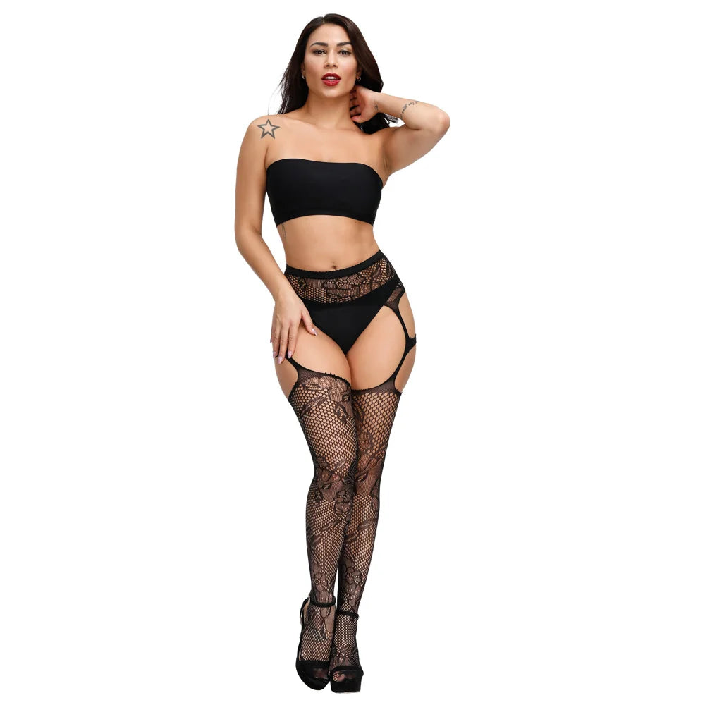 2025 Plus Size XXL Sexy Lingerie Crotchless Tights Garter Belt Suspender Pantyhose Fishnet Seamless Lenceria Body Stockings
