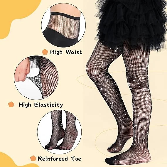 Crystal Rhinestone Fishnet Stockings for Baby Little Girls Shiny Colorful Diamond Gem Pantyhose Candy Color Tights