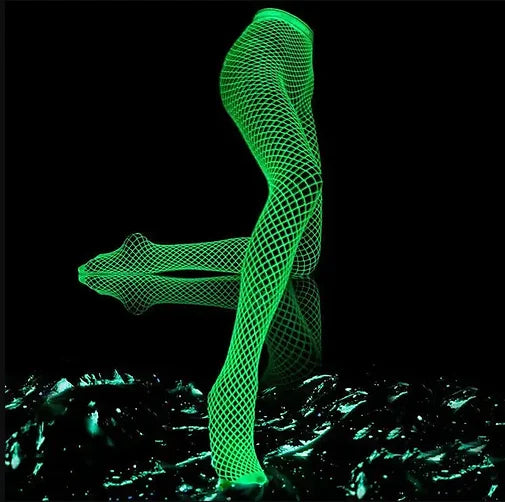 Halloween Glow in the Dark Fishnet Stockings Dress  Luminous Sexy Fishnet Pantyhose for Women's Sexy Erotic Lingerie