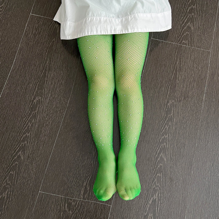 Small Weft Children's Rhinestone Fishnet Stockings White Diamond Shiny Litter Girls Pantyhose Tights Candy Color Socks