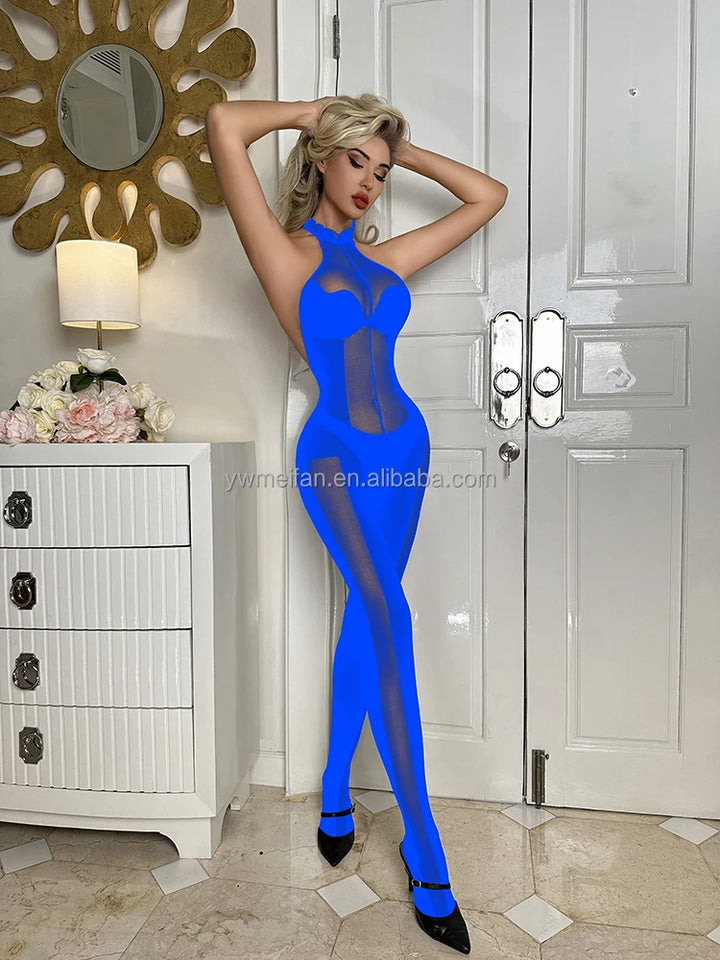 Crotchless Body Stocking Pantyhose Women's Sexy Lingerie Sexy Black Lace  Bodystocking Silky Sheer Erotic Bodysuit