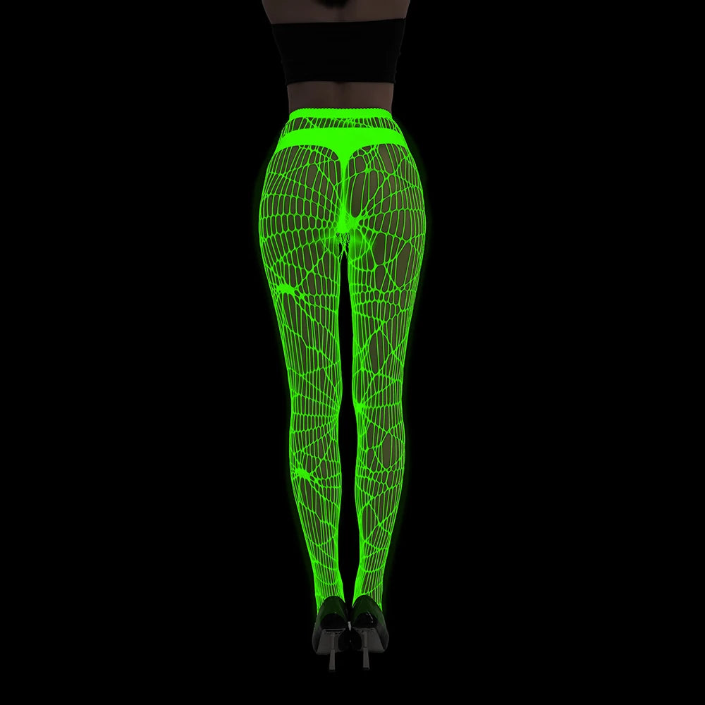 Luminous Fishnet Stockings for Women Mesh Pantyhose Glow in the Dark Sexy Nylon Bodystocking