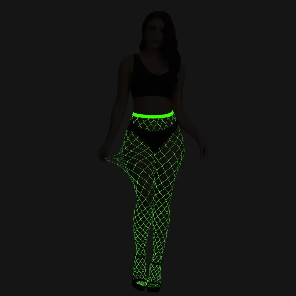 Sexy Stocking for Women High Quality Fishnet Stockings Skinny Luminous Tight Pantyhose High Thigh  Dancewear Glow in the Dark