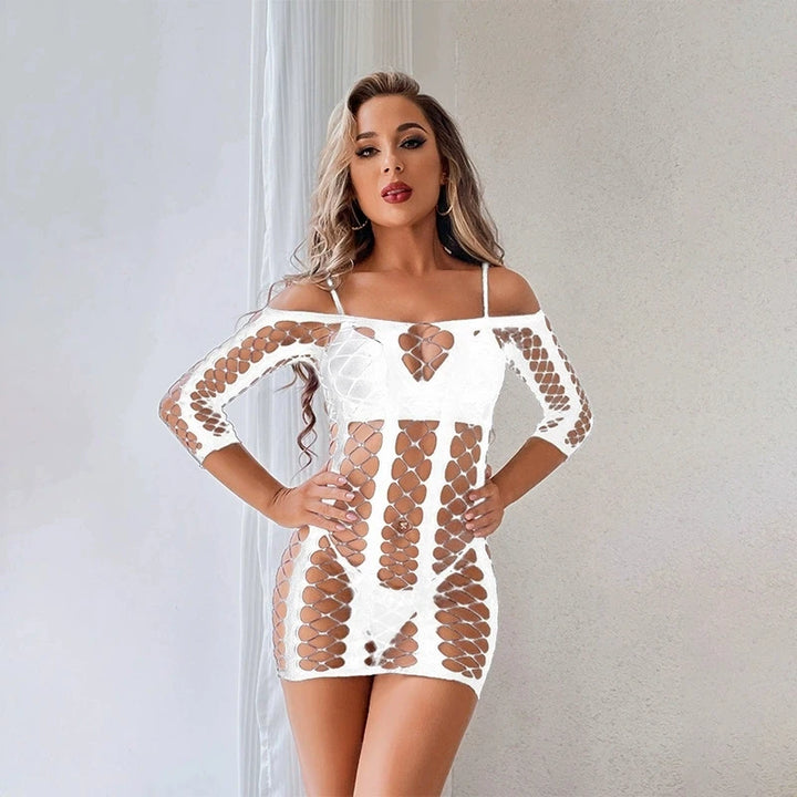 Fishnet Bodysuit Seamless Nylonn Hollow Out Fishnet Women Net Lingerie Lace Bodystocking Sexy Bodycon Dress