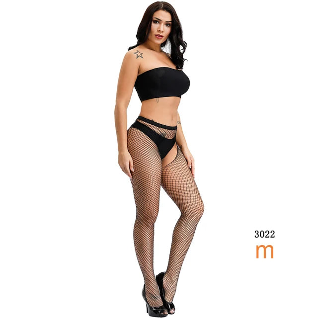 UYW Design Double-sided Open- Crotch Fishnets Body Stockings Womens High Waist Tights Sexy Sheer Mesh Pantyhose
