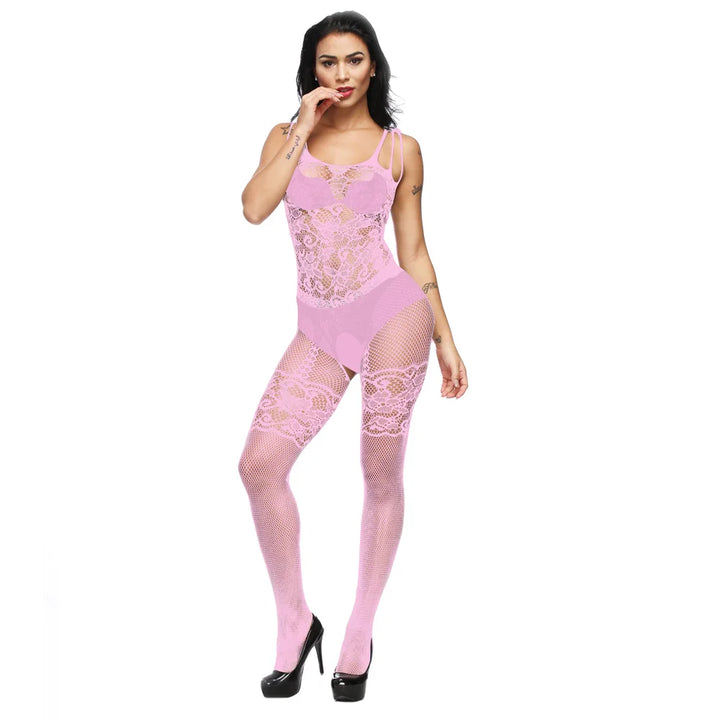 Baby Doll Para Mujer Sexy Nightclub Dresses Plain Fishnet Full Body Stocking Open Crotch Lingerie Mesh Bodysuit
