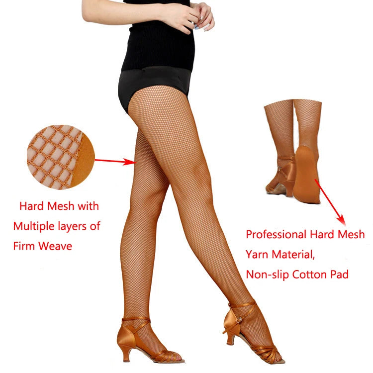 Professional Dance Fishnet Tights Rhinestone Sheer Pantyhose Stockings Nylon Seamless Latin Dance Shimmer Tights