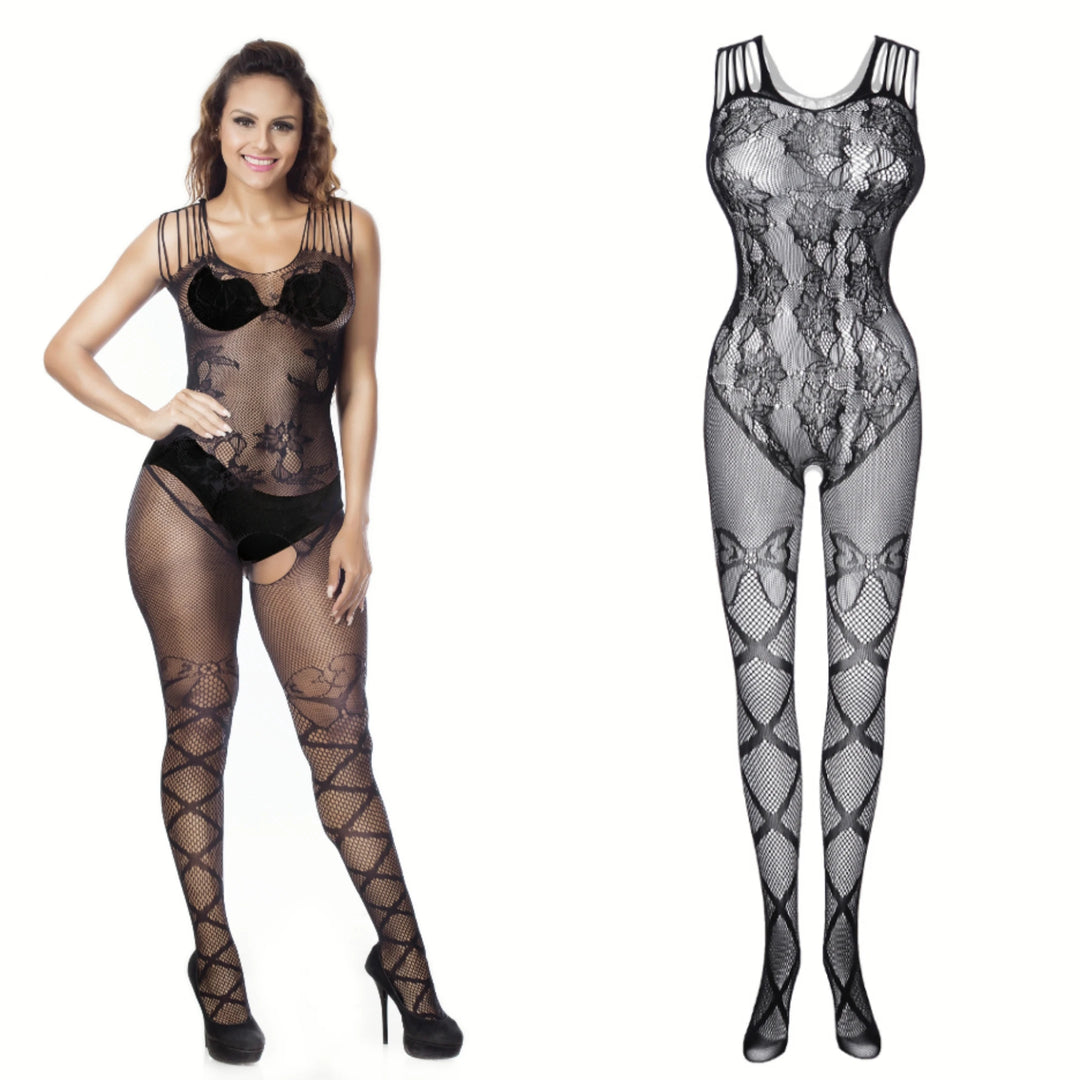 Plus Size Sexy Fishnet Bodystocking Lingerie Bows Seduction Sheer Mature Girls Sexy Black Crotchless Body Stocking