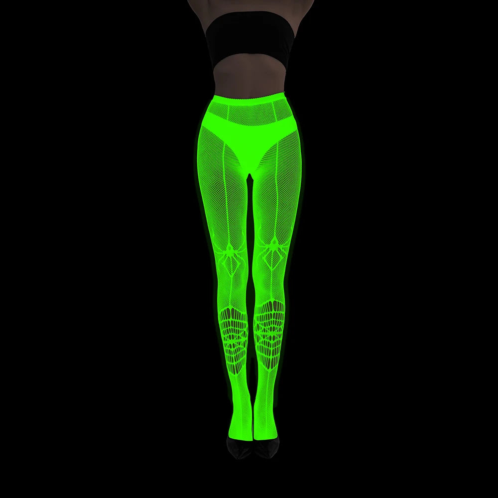 Women Body Stocking Glow in the Dark Sexy Fishnet Bodystocking Transparent Nylon Socks Mesh Pantyhose