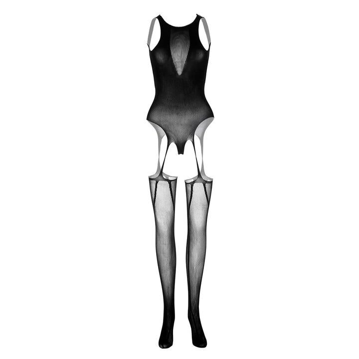 Lady's Fishnet Bodystocking Carter Belt Attached  Pantyhose Beachwear Crotch Open Sexy Erotic Lingerie Women