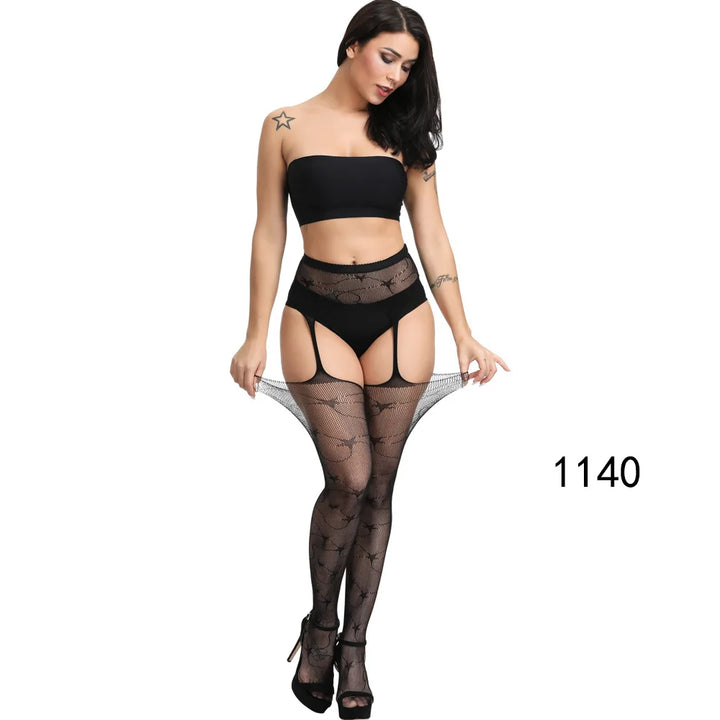 2025 Suspender Pantyhose Nylon Stockings Fishnet Lace Thigh High Garter Belt Stockings Women's Exotic Lingerie Woman