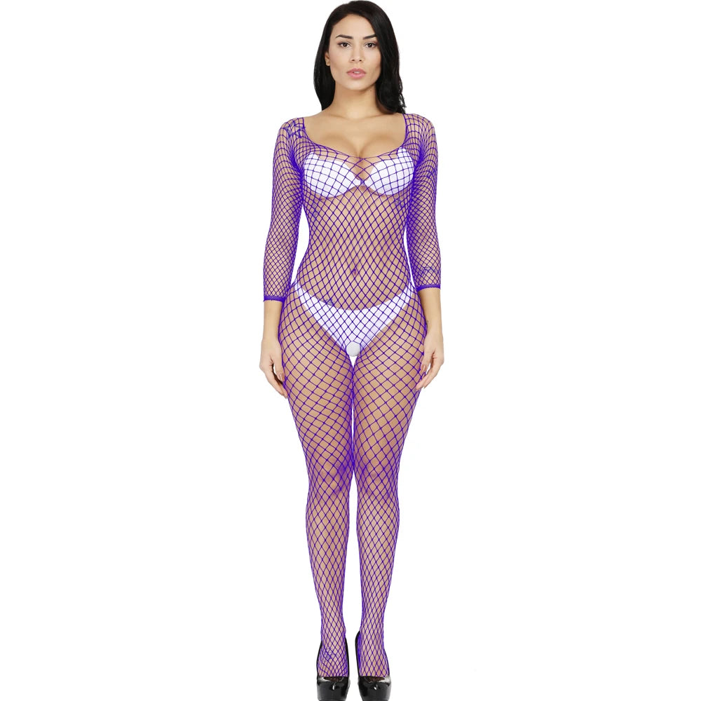 Wholesale Women's Fishnet Bodystocking One -piece Longsleeve Bodysuit Sexy Lingerie for Women