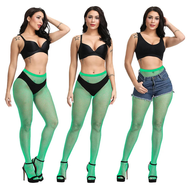 Hot Selling High Waist Fishnets Tights 2024 Femme Lingerie Sexy Crotchless Glitter Stockings Fashion Pantyhose White