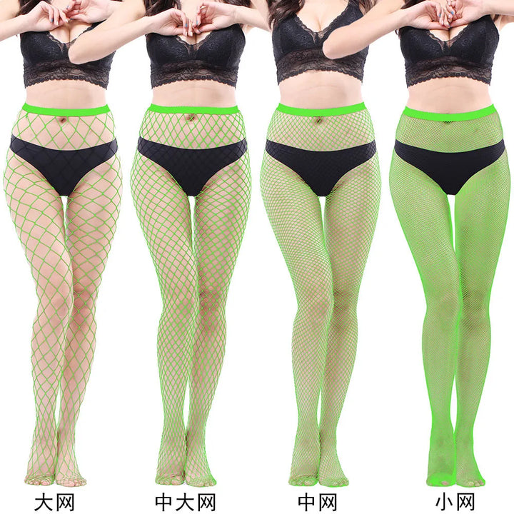Women's Sexy Black Mesh Pantyhose Middle Mesh Fishnet Punk Dress Sexy Lingerie Nylon Hollow Out Pantyhose
