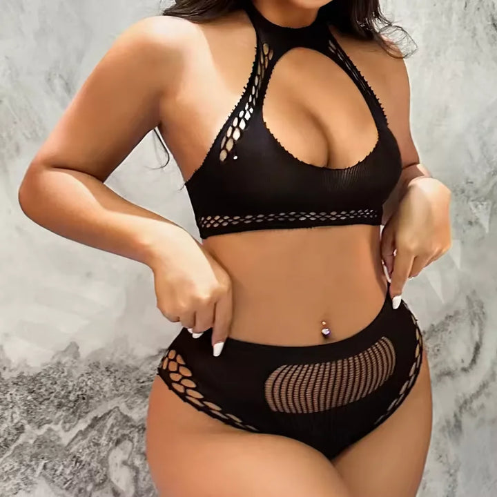 Two Piece Lingerie Underwear Bodysuit Set Women Clothing  Sexy Lingeries Body Stocking Transparent Solid