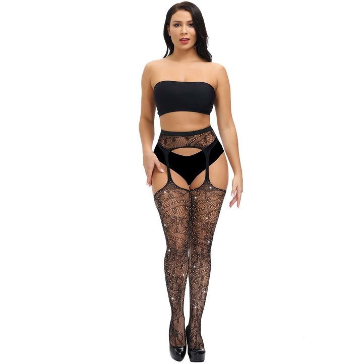 Wholesale Suspender Rhinestone Stockings Open Crotch Transparent Pantyhose Women Diamond Fishnet Tights Tz1517