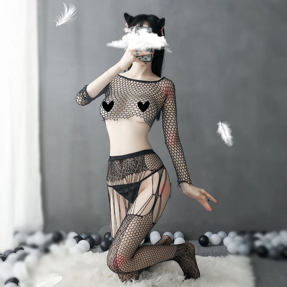 Black Stockings Lace Body Socks Sexy Naked Costume Women Bodystockings Costume Crotchless Pantyhose