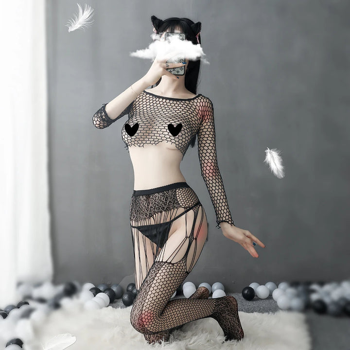 Black Stockings Lace Body Socks Sexy Naked Costume Women Bodystockings Costume Crotchless Pantyhose